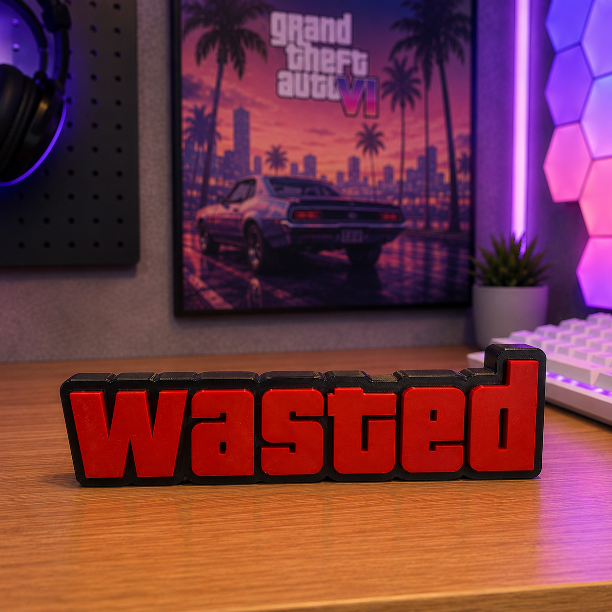 Placa Decorativa WASTED Gamer – Decoração de Bancada GTA - Imagem 4