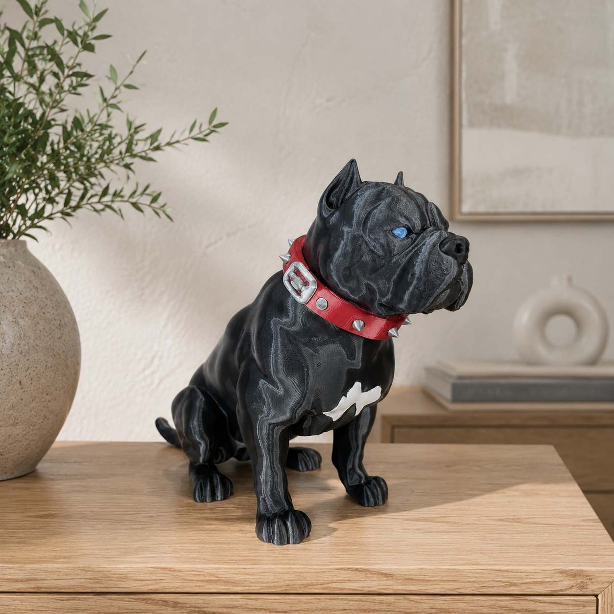 Cachorro Pitbull Decorativo – Estátua com Coleira Personalizável – Dog – John Wick – Luxo – Acabamento Premium